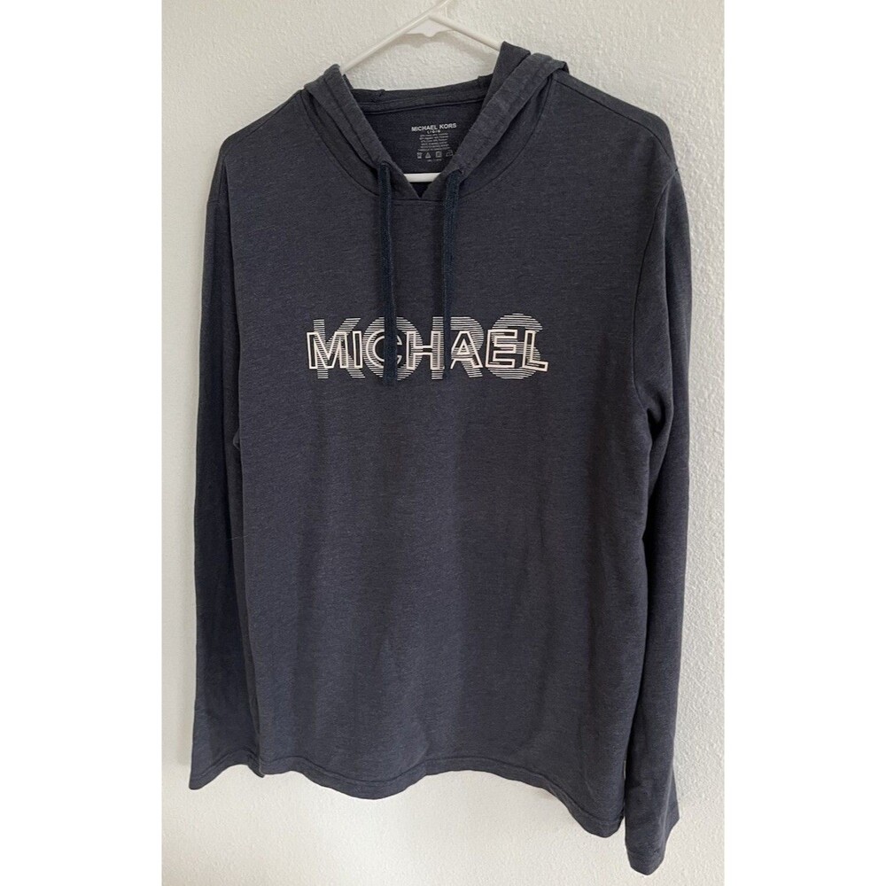Michael Kors Mens Long Sleeve Hoodie Pullover Activewear Large Gray  Athleisure